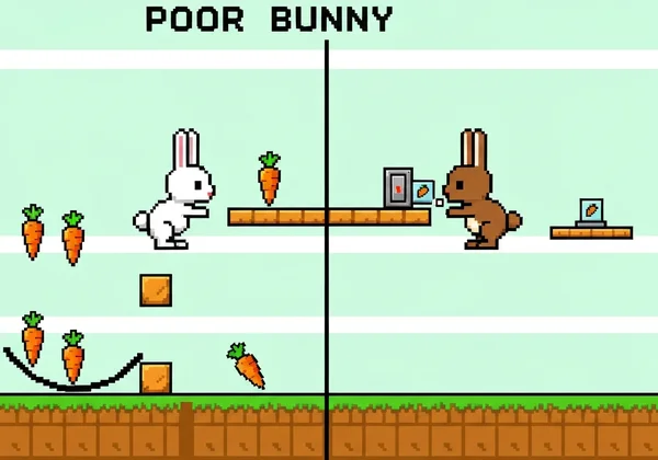Two pixel bunnies cooperating on a shared screen level