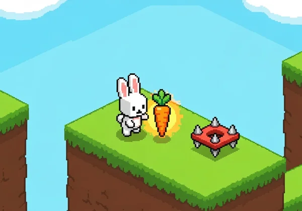 Bunny on platform, collecting carrot, avoiding a trap