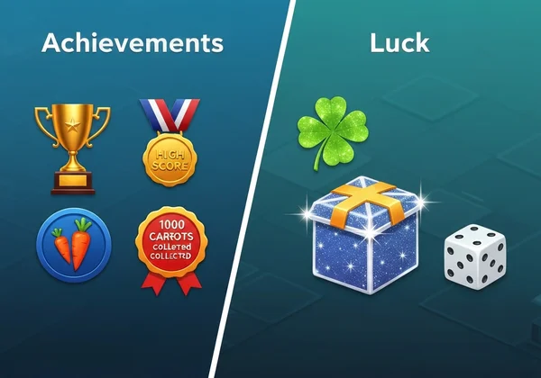Skill-based achievement icons and a lucky four-leaf clover