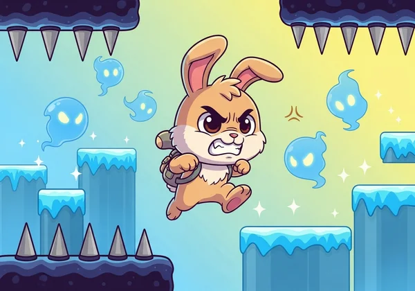 Poor bunny overcoming various platformer traps