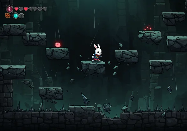 Bunny expertly navigating spikes and crumbling platforms