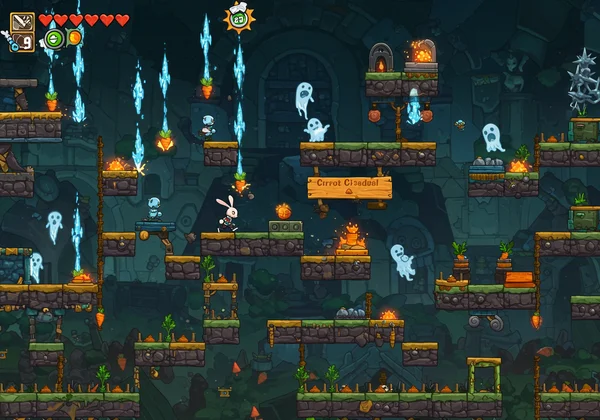 Bunny navigating the multi-trap Carrot Citadel level
