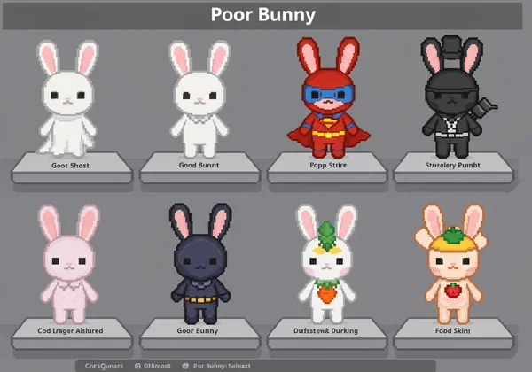 Collection of diverse and creative Poor Bunny character skins.