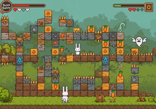 Intricate Poor Bunny level design with various traps.