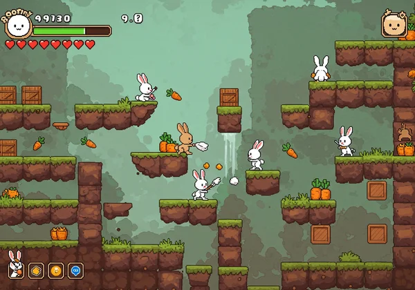 Two bunnies cooperate in Poor Bunny's 2-player mode.