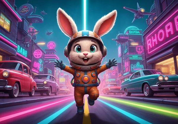 Poor Bunny character on mobile phone for gaming