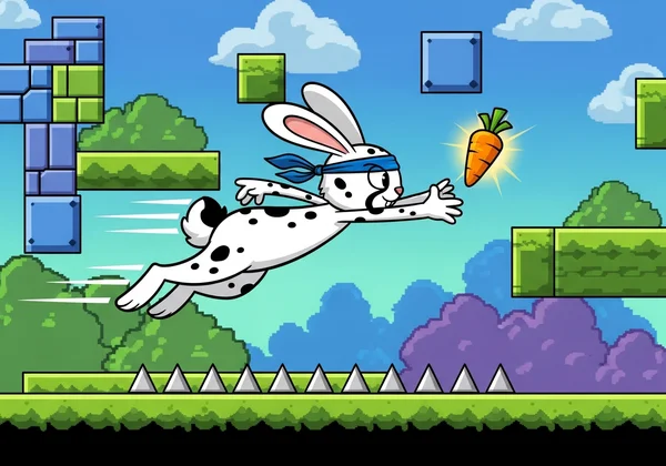 Speedy bunny collecting carrots on a level