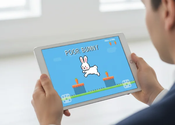 Poor Bunny game on a tablet with touch controls