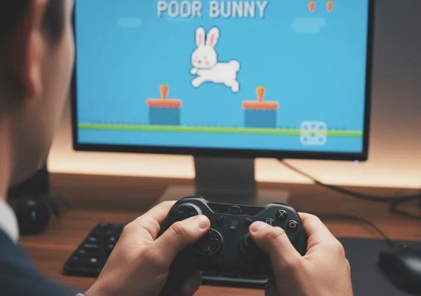 Person playing Poor Bunny on PC with a controller